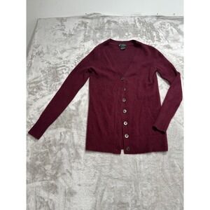 C by Bloomingdales Cashmere Sweater Women's Size Small Burgundy Button Up EUC